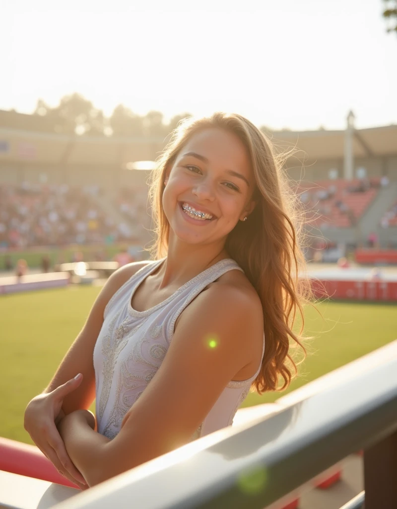  girl beautiful with braces and leotard