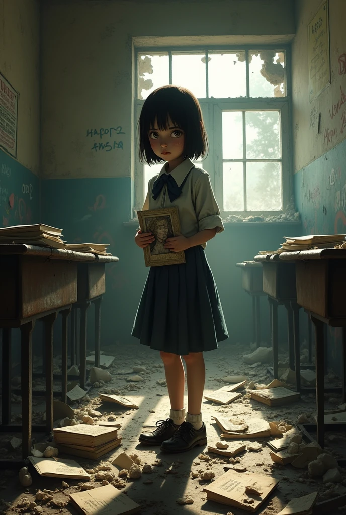 A school scene destroyed by the world war 