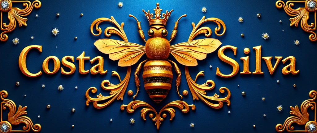 create for me a 3d image of a queen bee coat of arms, with the highlighted phrase Costa & silva