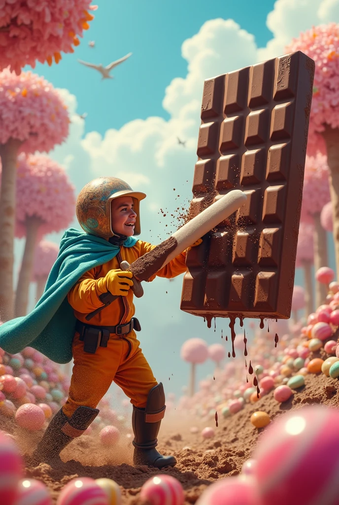 Homme qui se bat contre un chocolat