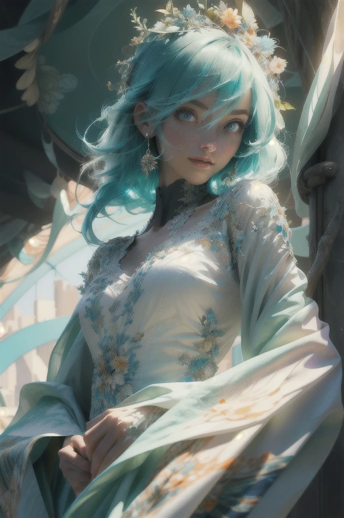 (((masterpiece))), (((best quality))), ((ultra-detailed)), (hyperrealistic), (highly detailed CG illustration), ((an extremely delicate and beautiful)),cinematic light, Create a stunning anime artwork that is currently trending on ArtStation, showcasing exquisite beauty and captivating aesthetics. The art piece should be highly detailed, featuring a compelling character and a visually appealing environment. The character in the artwork is a graceful and enchanting figure, radiating an aura of elegance. Pay close attention to intricate facial features, such as mesmerizing eyes with vibrant colors and delicate shading. The character's clothing should be designed with elaborate patterns, flowing fabrics, and rich textures, reflecting a blend of fantasy and contemporary fashion. Place the character in a captivating environment that enhances the overall appeal of the artwork. It could be a breathtaking natural landscape, a bustling futuristic cityscape, or a mystical realm filled with magical elements. Incorporate vibrant colors, dynamic lighting, and detailed background elements to create a sense of depth and immersion. Consider the latest trends in anime art, such as incorporating unique lighting effects, exploring creative composition techniques, or experimenting with unconventional color palettes. Take inspiration from the top artists on ArtStation and their exceptional execution of various art styles and themes. Camera: Choose an angle that highlights the character's beauty and the immersive environment. Lighting: Utilize atmospheric lighting techniques to create depth and mood. Resolution: Aim for a high-resolution artwork to showcase intricate details and clarity. Art Inspirations: Seek inspiration from the trending artists on ArtStation, exploring different styles, genres, and themes.