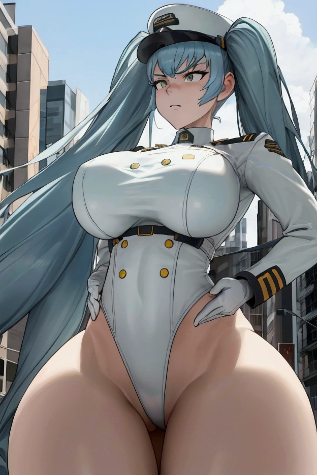 (privacy (NOD) ),(Light blue hair)、(Long twin tails)、(White tight military uniform),(White military cap)、(True to prompts)、(High Grade)、(Glaring with sharp eyes)、(Super big breasts),(Busy Street)、(Many people々々々々々々々々々々々々)、(sunny)、(blue sky)、(Best lighting)、{{{Browsing Caution}}}、{{{masterpiece}}}, {{{Highest quality}}}, {{ultra-detailed}}, {{shape}}, {{{Very delicate and beautiful}}},{{extremely detailed CG}}、{{unity 8k portrait}}、{{Fabric Shading}}、{{super detailed skin}}、{{Perfect Anatomy}}、{{detailed}}、{{Dynamic Lighting}}、{{{beautiful detailed eyes}}}、{{{beautiful detailed Face}}}、(Perfect Legs)、(Perfect breasts)、(Perfect pose)、(Perfect body)