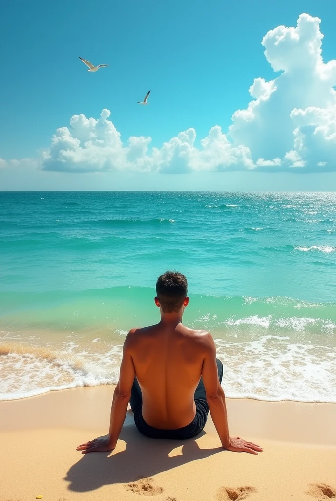 Man sitting on the sans in beach