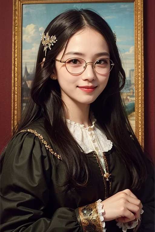((highest quality)), ((masterpiece)), (be familiar with), perfect face,glasses,smile