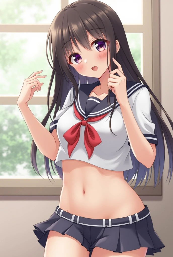 High School Uniform、underboob、Vaginal show、(Sexual Pose)、gyaru、Lower body naked