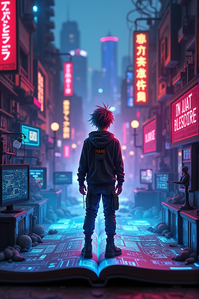 Pop-up book page about the historical context of Cyberpunk