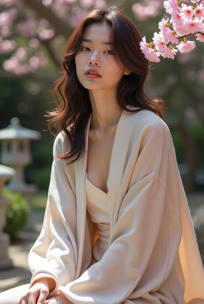 Beautiful woman,1 person,kimono,modern girl,粋にkimonoを着崩している,whole body,Sitting,Look forward,You can read expressions