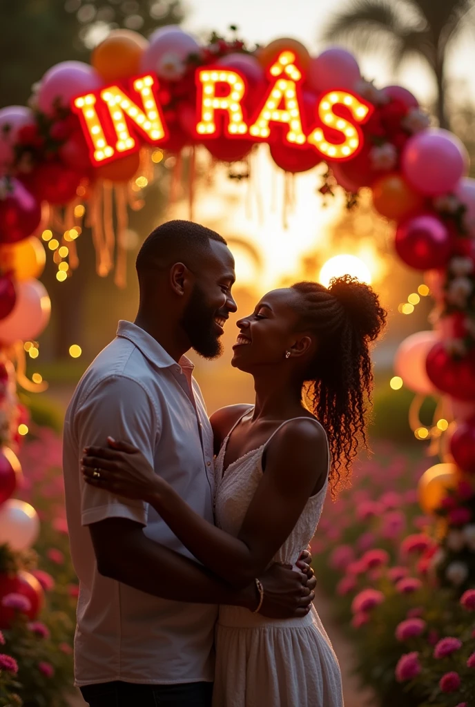 A black girl celebrating her birthday with her lover next to a sign that reads "IN RAÏS"