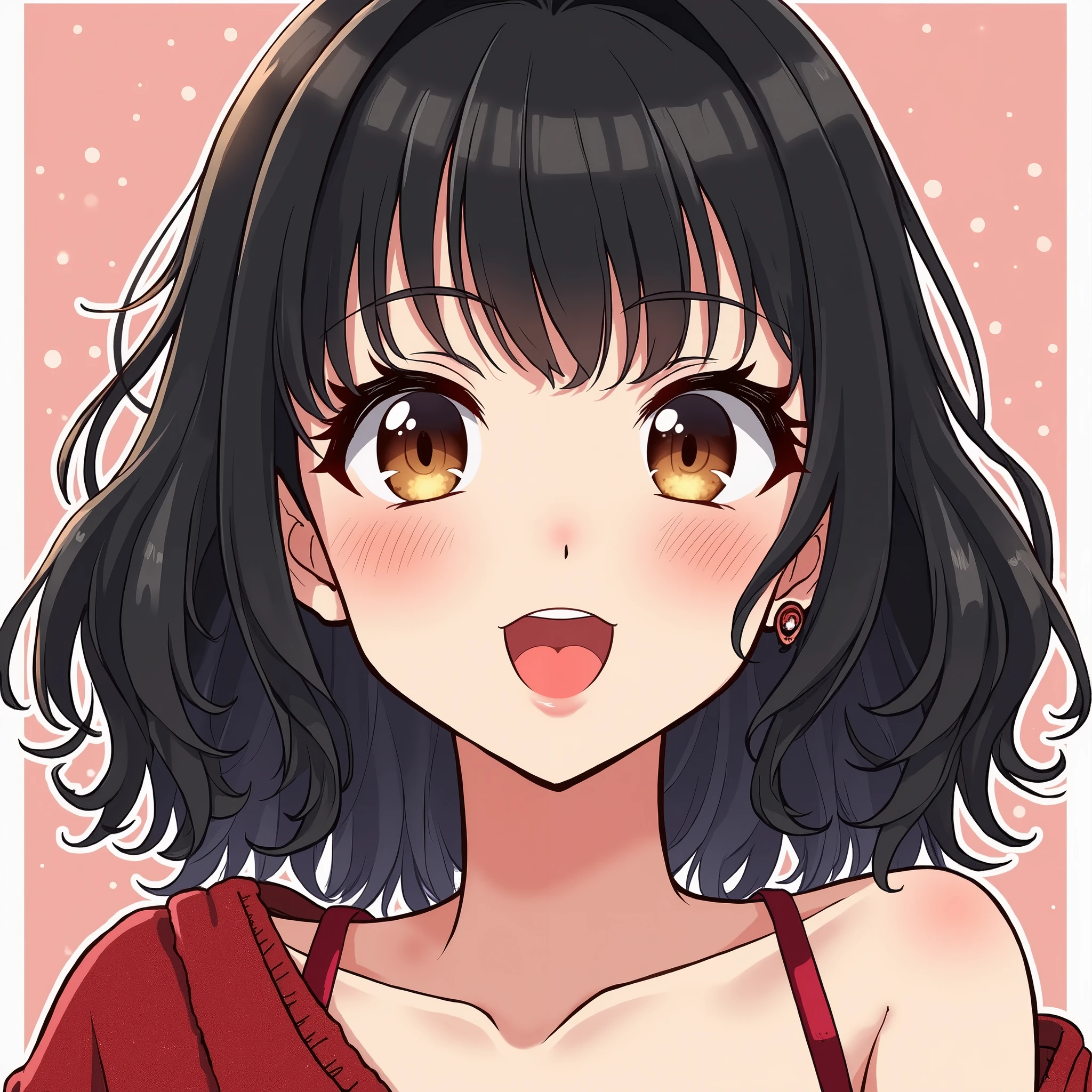 A Japanese 'gyaru mama' with super long eyelashes, bold eyeshadow, and a bright red lip is going out! (Illustrated style)