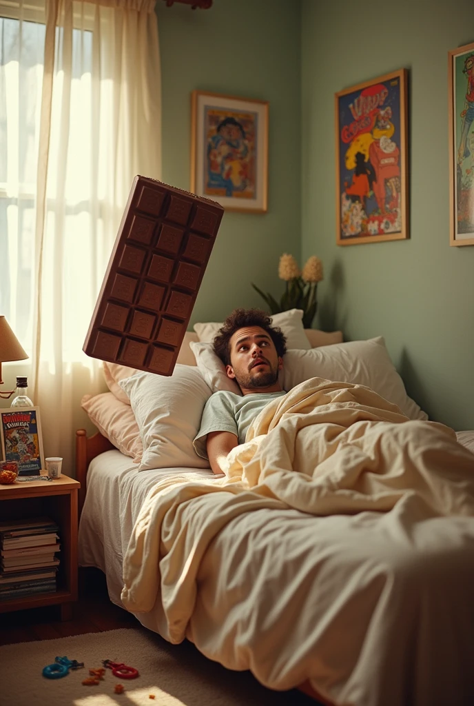 Homme qui se fait attaquer part un chocolat dans son lit 