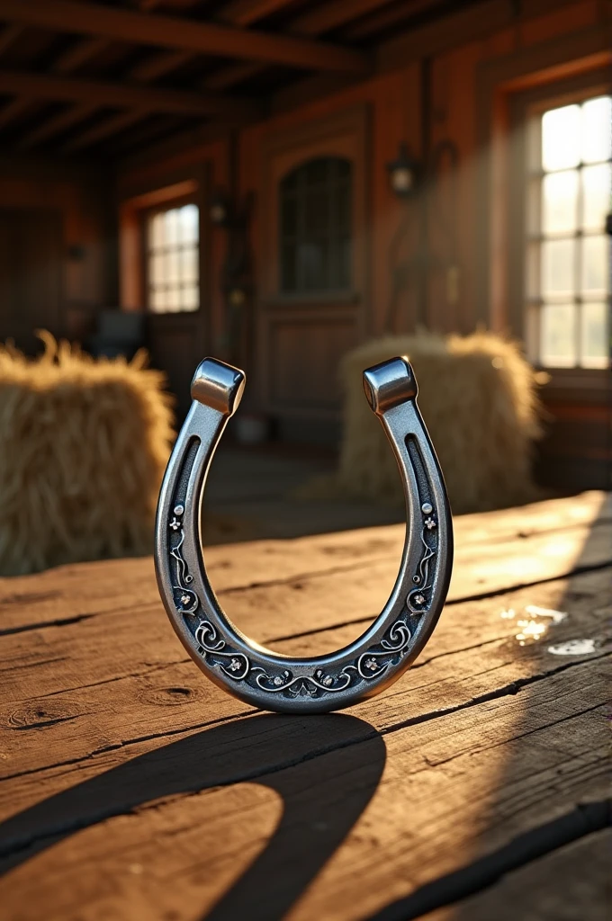 Horseshoe engraved with faith, justice, love