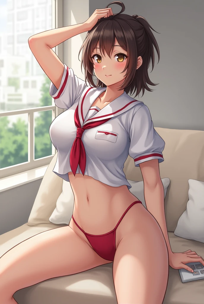 High School Uniform、underboob、Vaginal show、(Sexual Pose)、gyaru、Lower body naked, naked, pussy open, sex anal