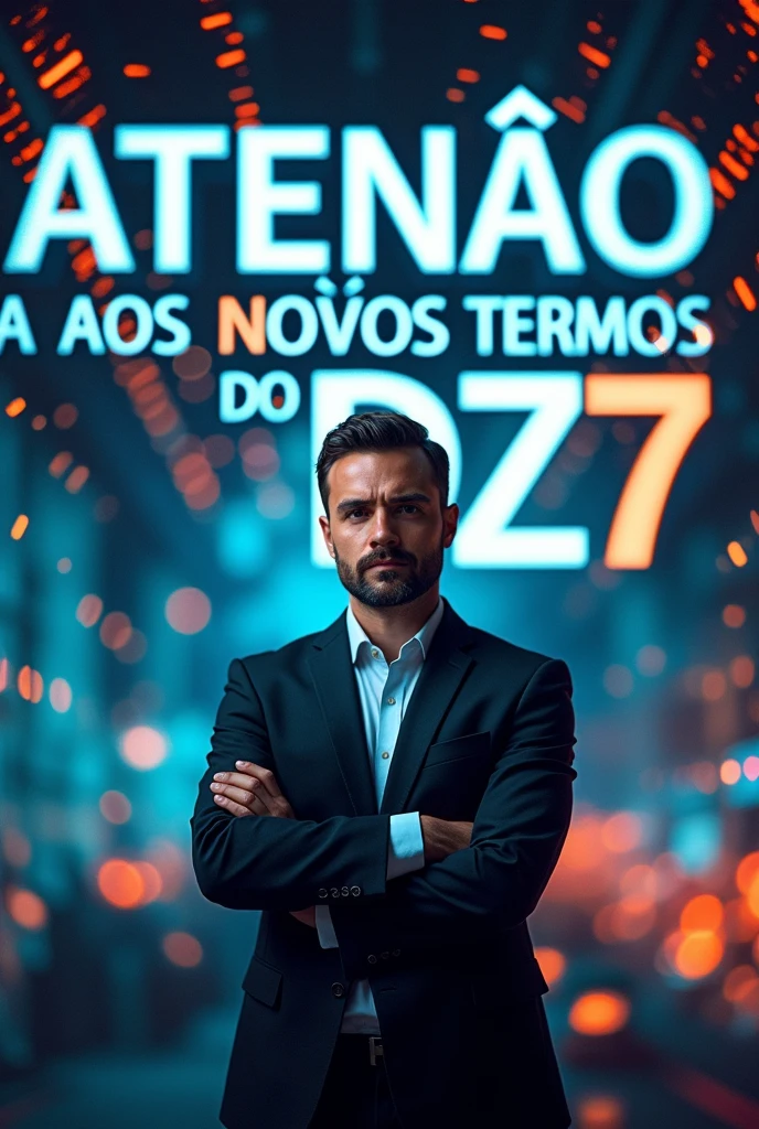 Create an image with the phrase ATTENTION TO THE NEW TERMS OF DZ7 in Portuguese 