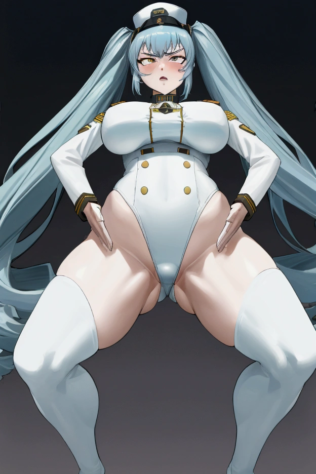 (privacy (NOD) ),(Light blue hair)、(Long twin tails)、(White tight military uniform),(White military cap)、(True to prompts)、(High Grade)、(Glaring with sharp eyes)、(Super arched foot)、(ahegao)、(Leg spread)、(Super big breasts),(Busy Street)、(Many people々々々々々々々々々々々々)、(sunny)、(blue sky)、(Best lighting)、{{{Browsing Caution}}}、{{{masterpiece}}}, {{{Highest quality}}}, {{ultra-detailed}}, {{shape}}, {{{Very delicate and beautiful}}},{{extremely detailed CG}}、{{unity 8k portrait}}、{{Fabric Shading}}、{{super detailed skin}}、{{Perfect Anatomy}}、{{detailed}}、{{Dynamic Lighting}}、{{{beautiful detailed eyes}}}、{{{beautiful detailed Face}}}、(Perfect Legs)、(Perfect breasts)、(Perfect pose)、(Perfect body)