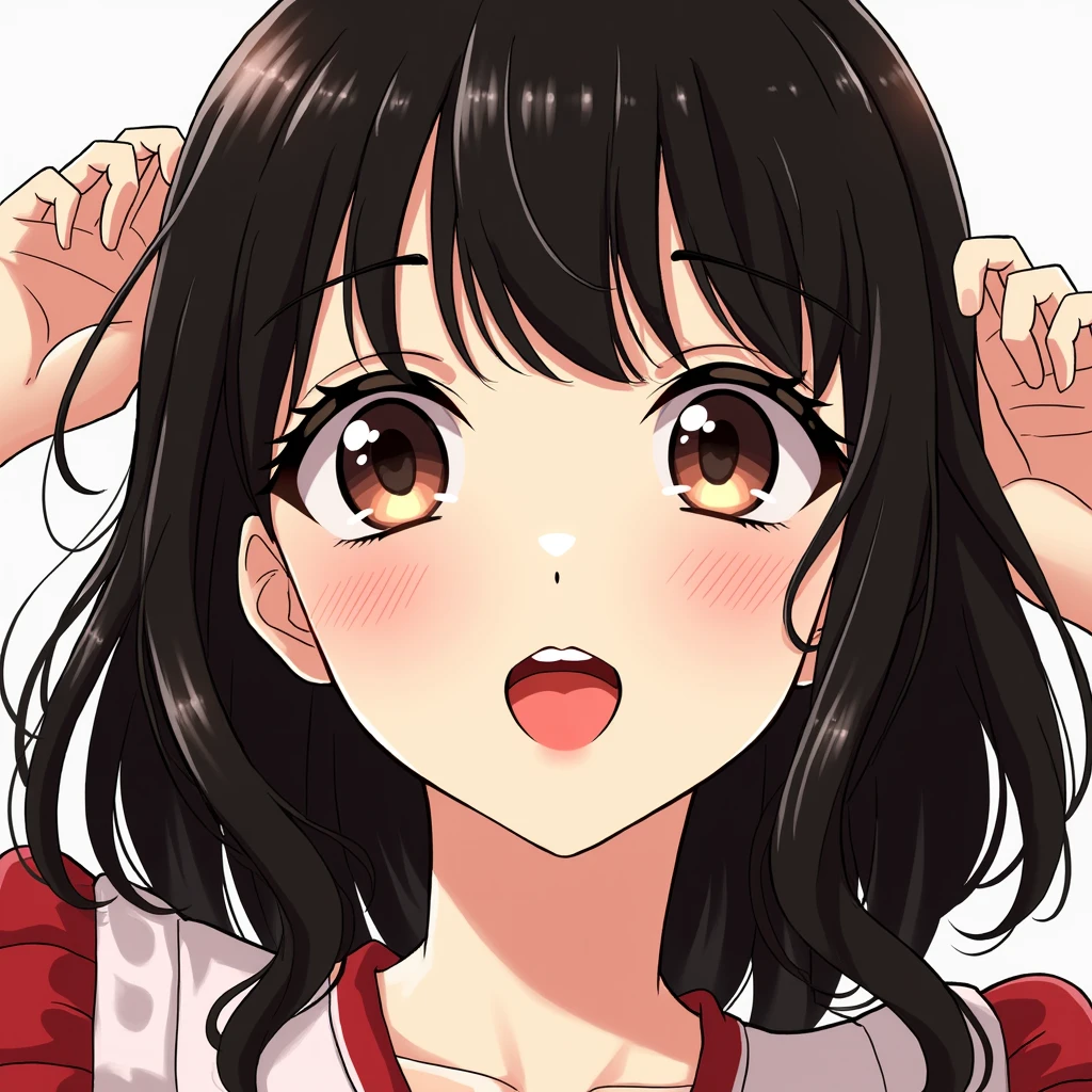 giantess artwork、woman、mouth、mouth内が見える、Teeth are visible、Sticking out tongue、Licking a little person、Giant girl illustration、Cute face、mouthを開ける
