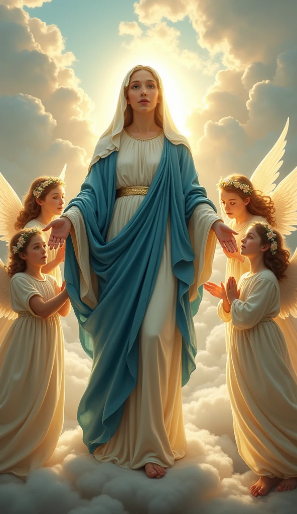 The Virgin Mary and the beautiful angels, whole body