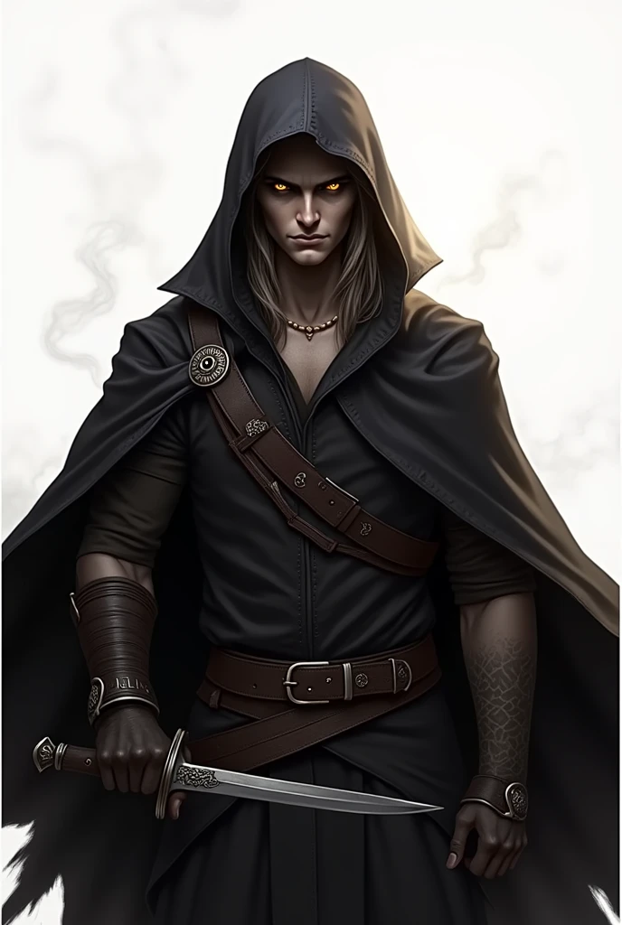 Elfo , Ladin assassin , naughty man , grimdark , yellow eye , evil 