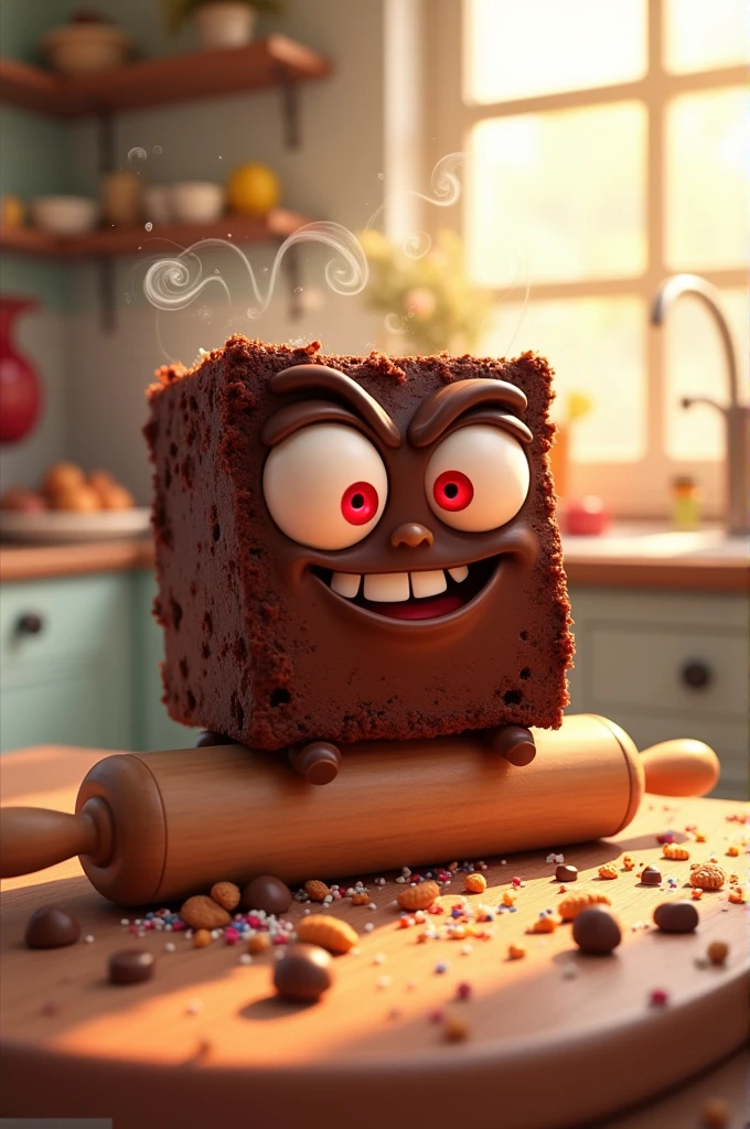 Animated brownie with red marijuana eyes