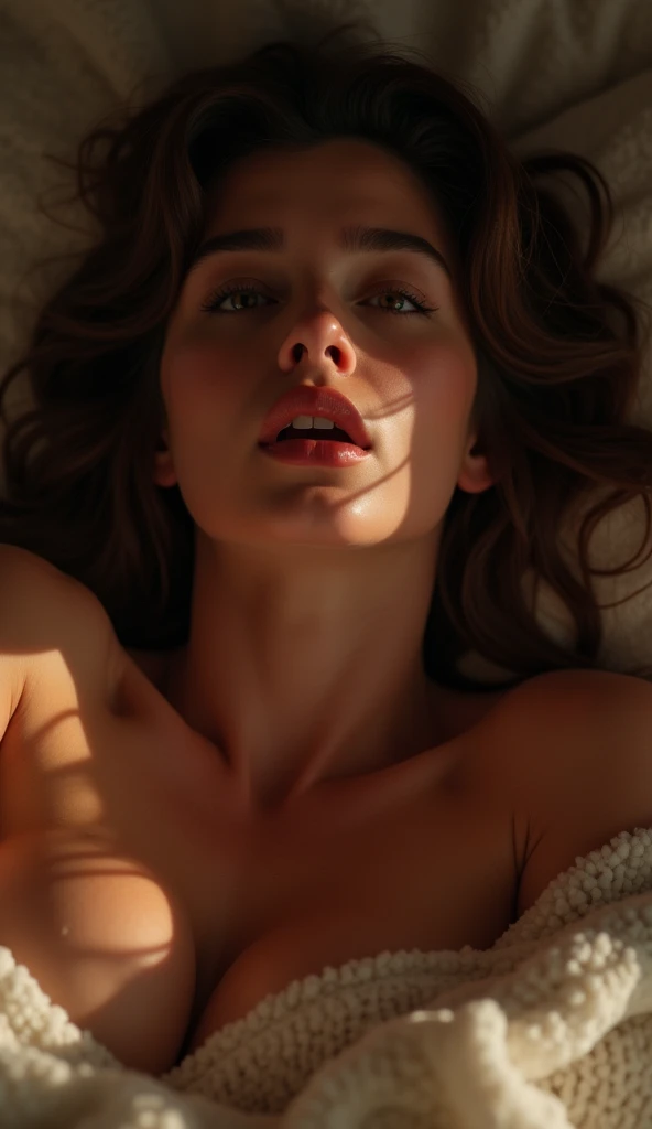 a sexy woman experiencing orgasm, first time anal sex,ultra detailed, (realist, photorealist, photo-realist:1.37), 8k, high quality, sensual, Erotic, intimate, beautiful detailed eyes, beautiful detailed lips, extremely detailed face, long eyelashes, intense expression, Red skin, entangled fur, lying in bed,pose sensual, dramatic lighting, warm color palette, chiaroscuro, oil painting, cinematographic composition