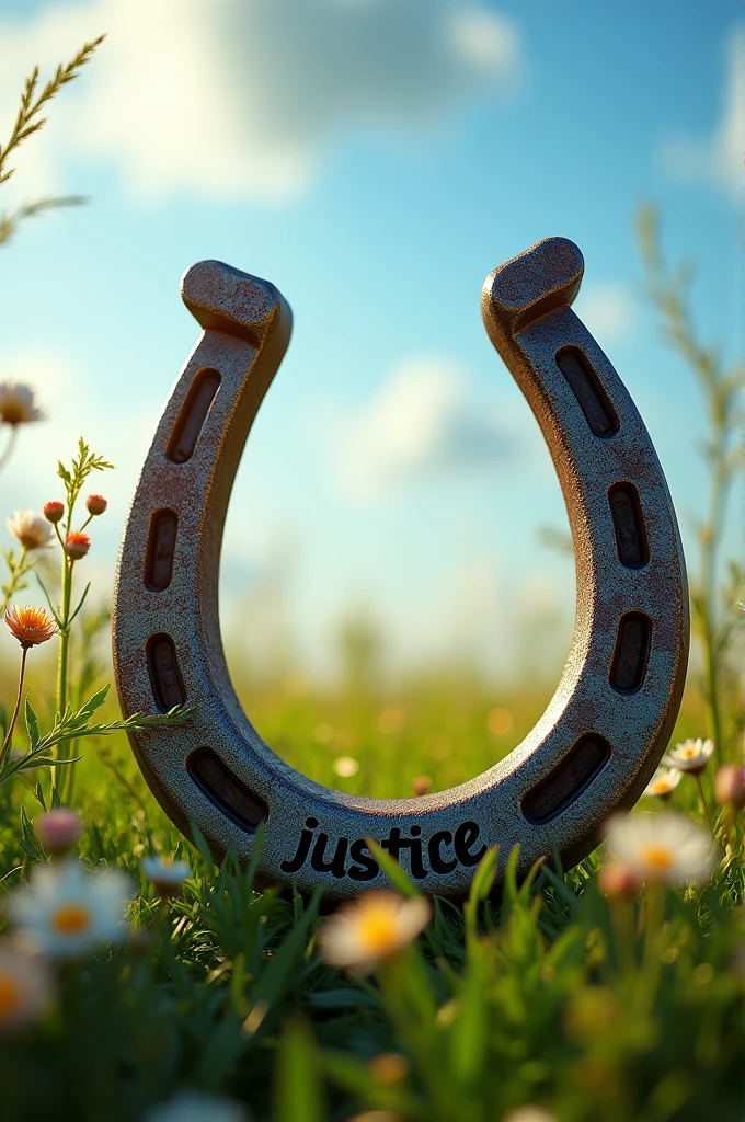 A horseshoe says faith justice love