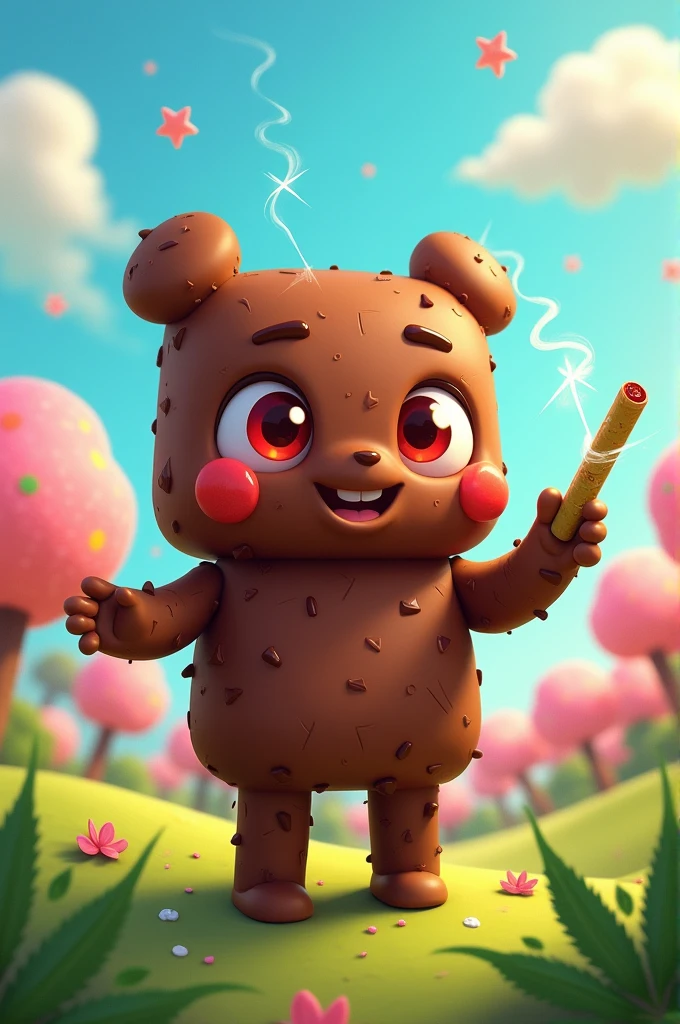 Brownie red eyes marijuana and with a cute animated joint