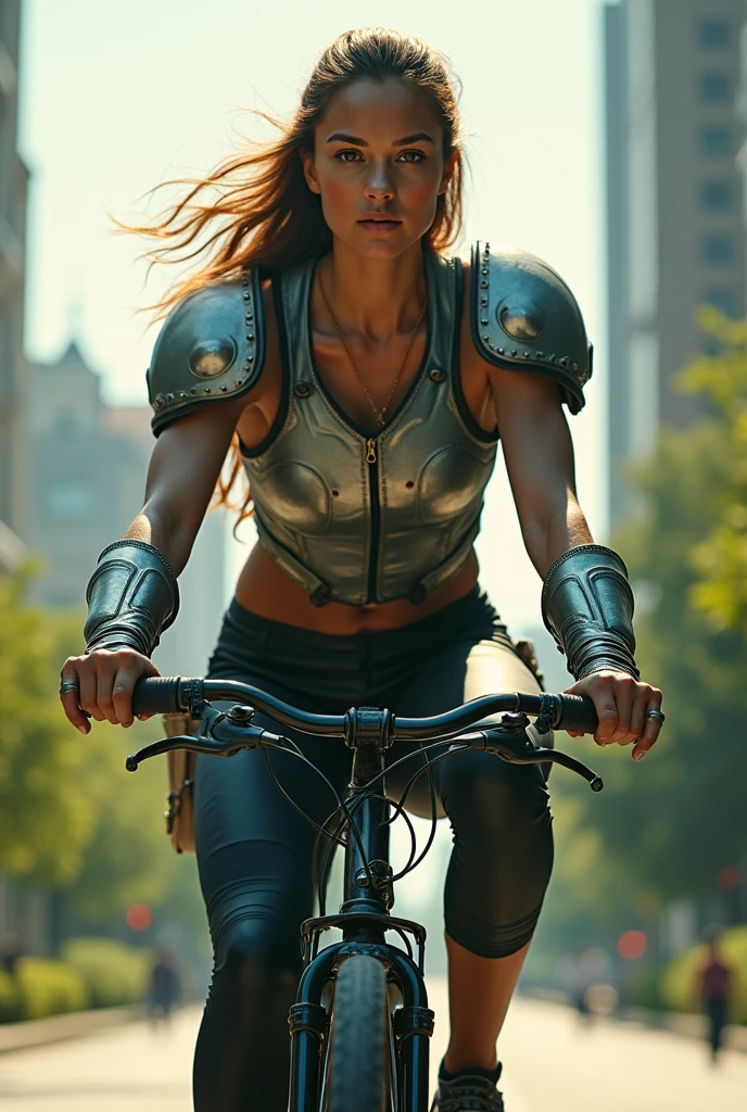 Angelene,armor,shirt,pants,solo, riding bicycle