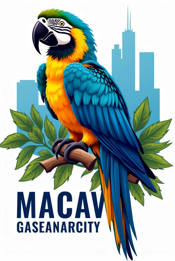 Logo for a city council candidate featuring a blue-and-yellow macaw