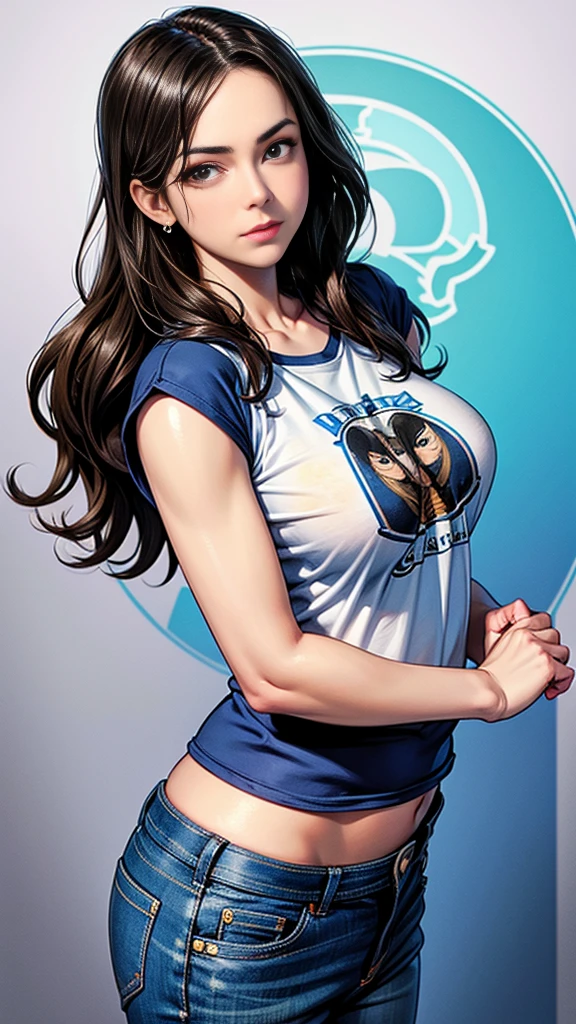 a woman in jeans and a t - shirt posing for a picture, style ivan talavera and artgerm, artgerm julie bell beeple, artgerm style, chris moore. artgerm, as seen on artgerm, artgerm comic, in the style artgerm, extremely detailed artgerm, graphic artist artgerm