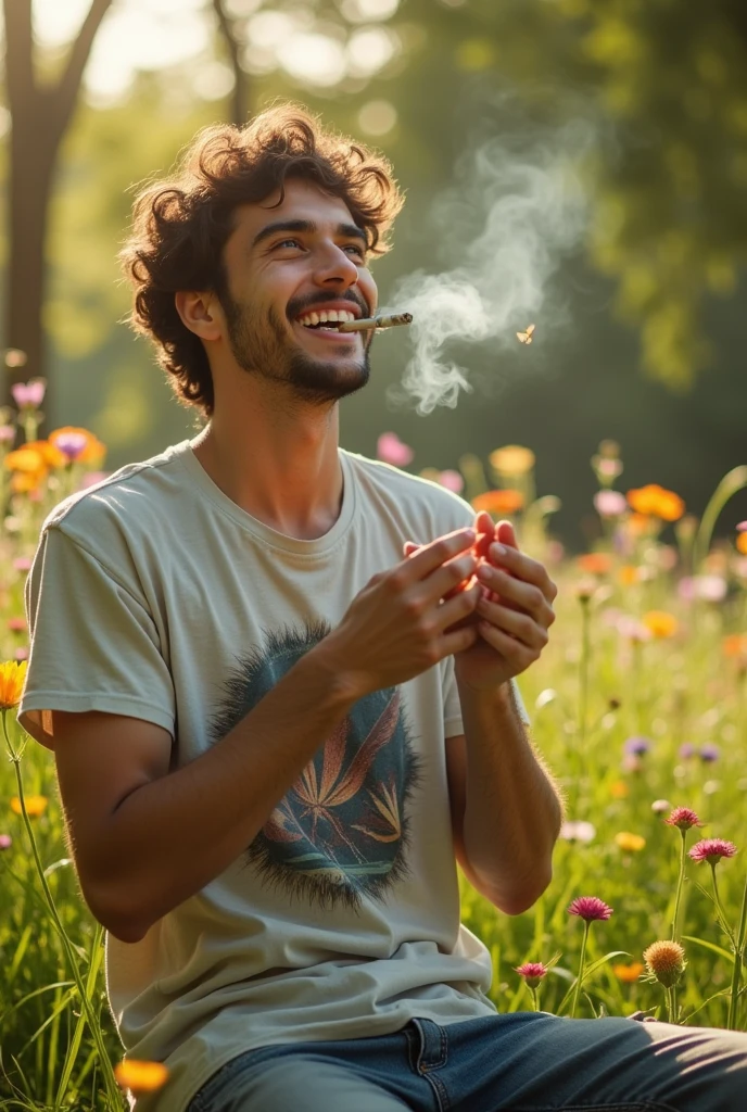 Brown-eyed ????????? smoker smoking a joint happy