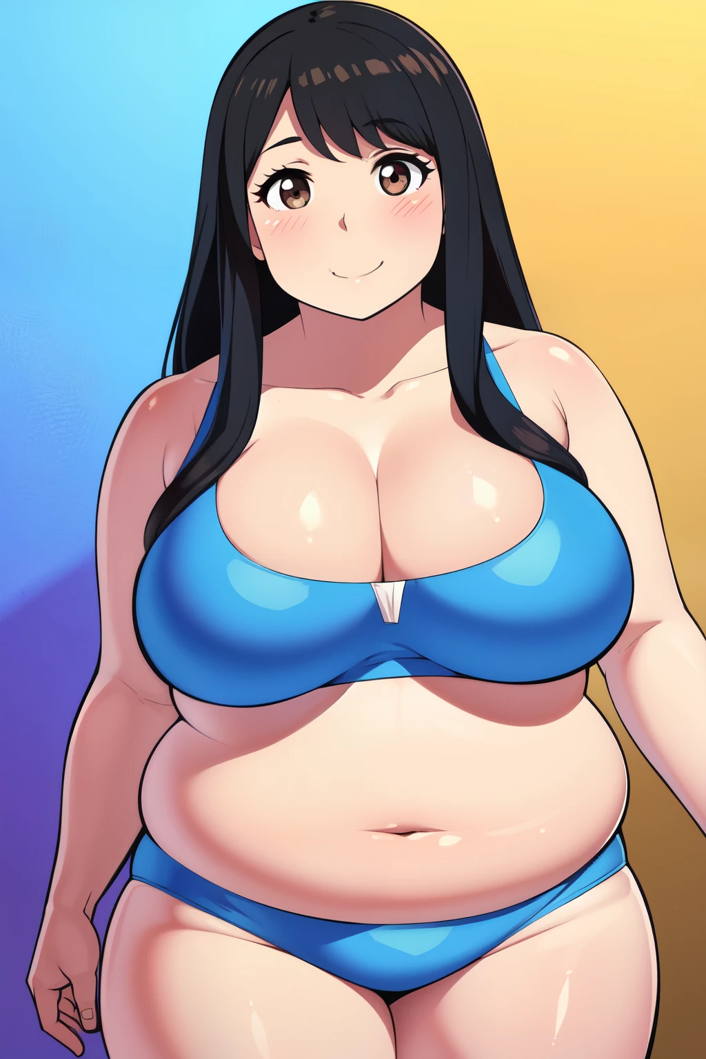 Plump  21 big breasts black hair brown eyes happy longer hair smile blushing deredere 