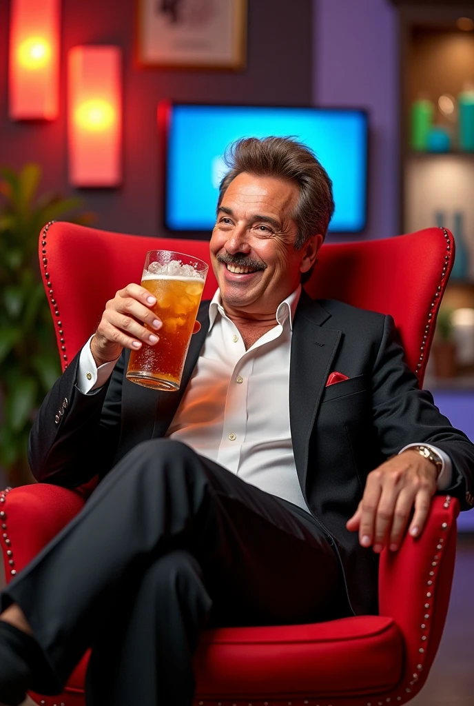 make an image of silvio santos from sbt drinking soda