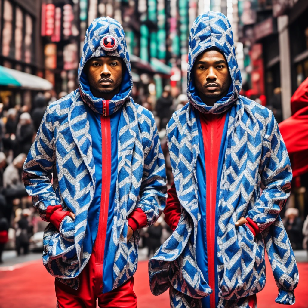 White Pangolins Beetle, Circle Eye, Zig zag Mouth, Fez Hat, blue tracksuit, Black scarf, New York City of Ruined 