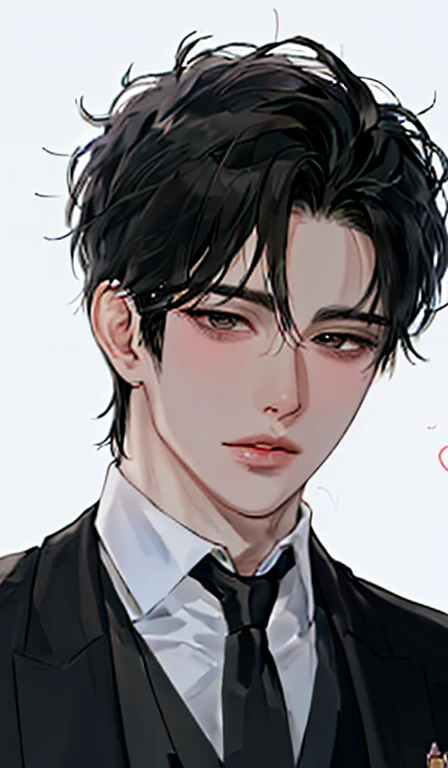 1 man, portrait, Beautiful handsome, alone, lips,  male focus, random color, looking at the viewer, short hair, black gentle expression, suit，black hair