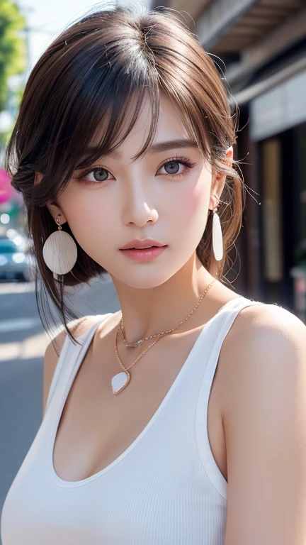 A girl holding a camera, mix4,(8k, RAW photo, best quality, masterpiece:1.2), (realistic, photo-realistic:1.37),1girl,cute,cityscape, night, rain, wet, professional lighting, photon mapping, radiosity, Physically-based rendering, gradient brunette hair, short curly hair, handsome, girly, white ball set, superb picture quality, high resolution, 1080p, (clear face), (detailed face description), (detailed hand description), (masterpiece), (exquisite CG), extreme light and shadow, messy hair, masterpiece, rich detail, (exquisite facial features), (highest image quality), (masterpiece), (detailed eyes), look forward to your eyes, delicate collarbone