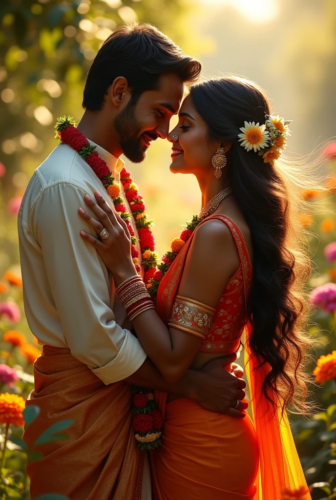 Beautiful Indian girl carrying her husband in her hands without clothes 