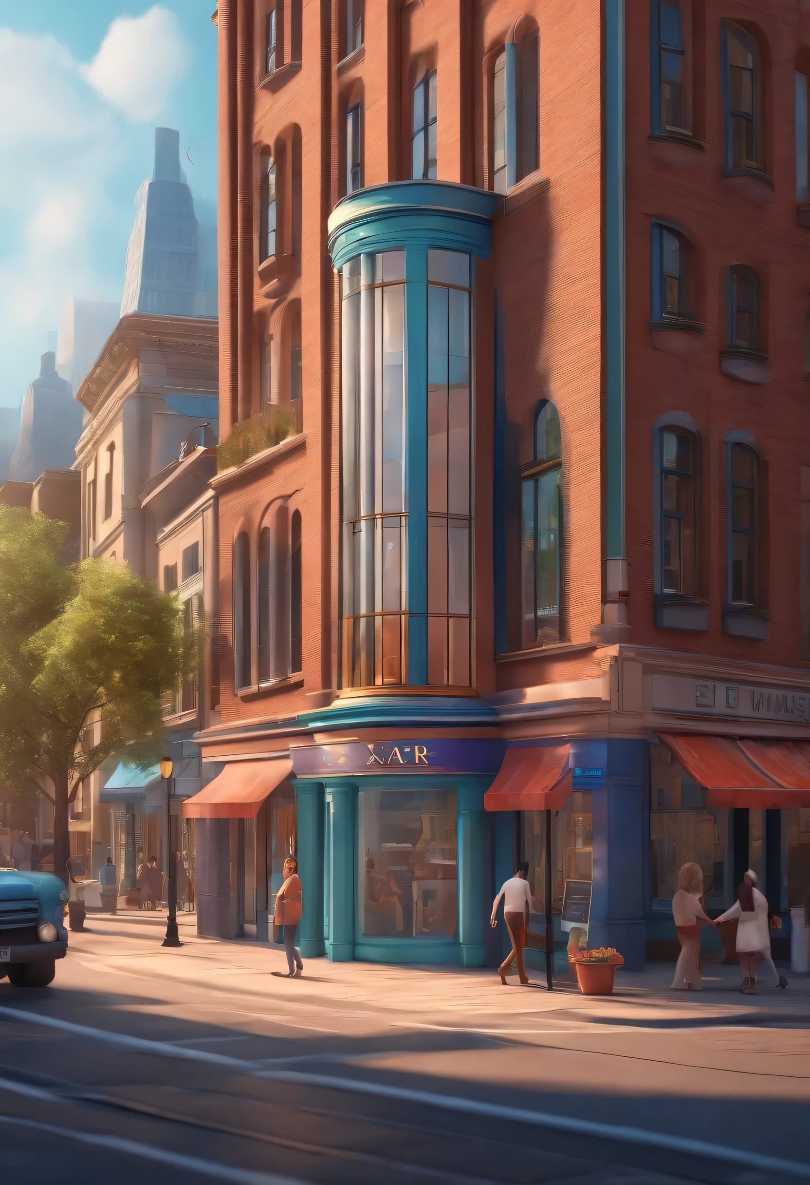 A Pixar-style 3D illustration of a downtown weight loss clinic with a character in the foreground.