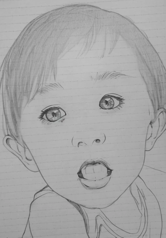 Realistic color photography style、Smiling emphasizes nasolabial folds. Make the chin a little thinner and accentuate the nasolabial folds.、I want it to look more like a color photograph.............。3 year old boy, Xu々To、Clearly visible、Emphasizes deep nasolabial folds from nose to mouth、Generate left and right dimples、Show me your beautiful smile.。Make your eyes look cute with double eyelids.