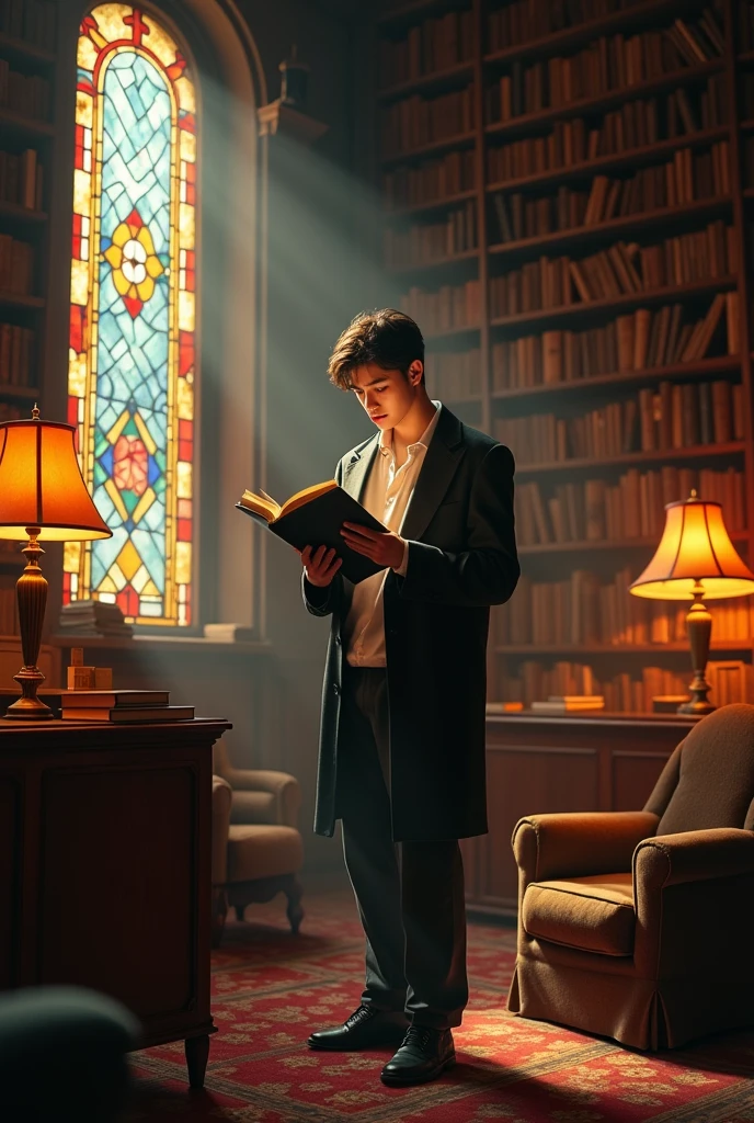 Stray Kids&#39; Hyunjin in a library.