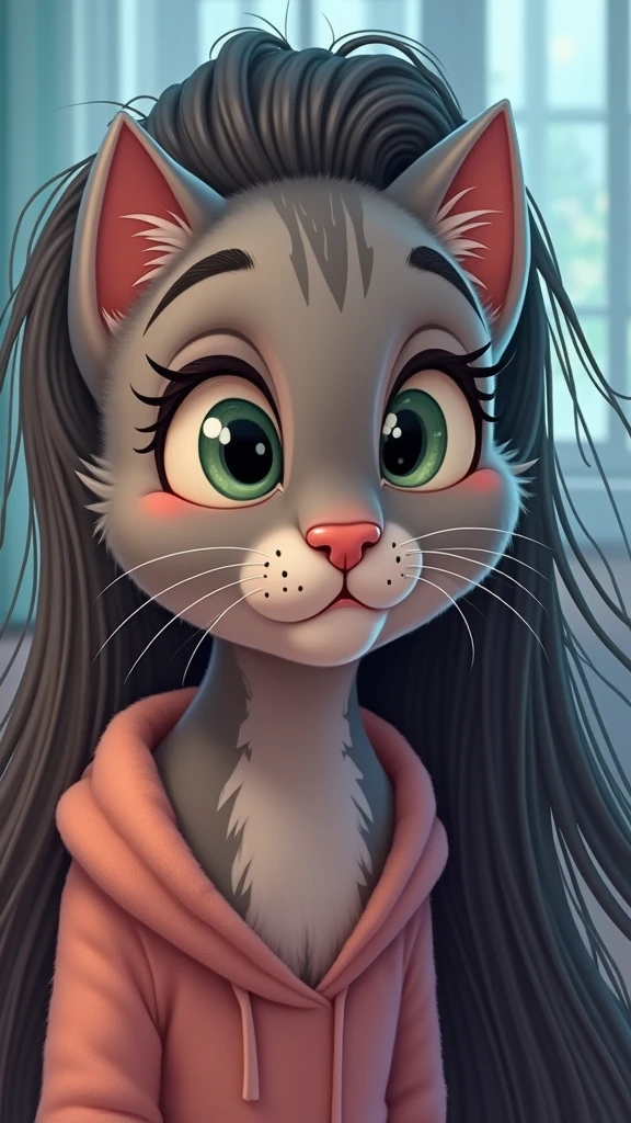 Gray cat's head, Cute and Fluffy