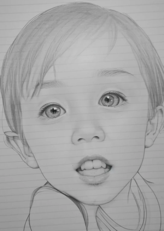 Realistic color photography style、Smiling emphasizes nasolabial folds. Make the chin a little thinner and accentuate the nasolabial folds.、I want it to look more like a color photograph.............。3 year old boy, Xu々To、Clearly visible、Emphasizes deep nasolabial folds from nose to mouth、Generate left and right dimples、Show me your beautiful smile.。Make your eyes look cute with double eyelids.Please make it live-action。