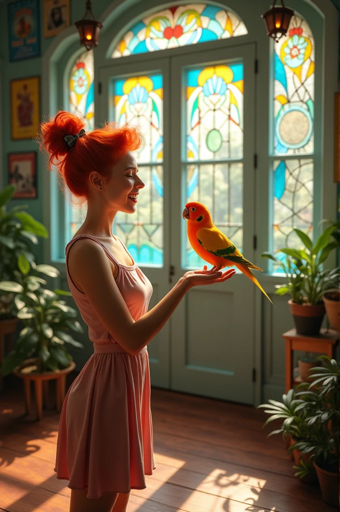 I make the woman sample the parakeet from the bra