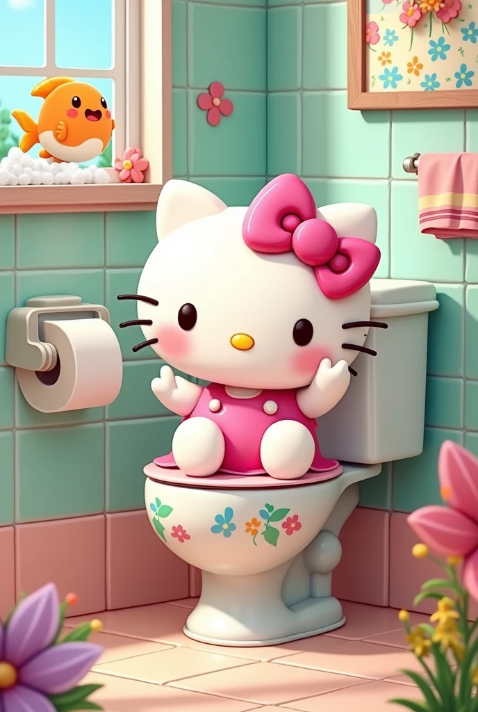 Hello kitty pooping