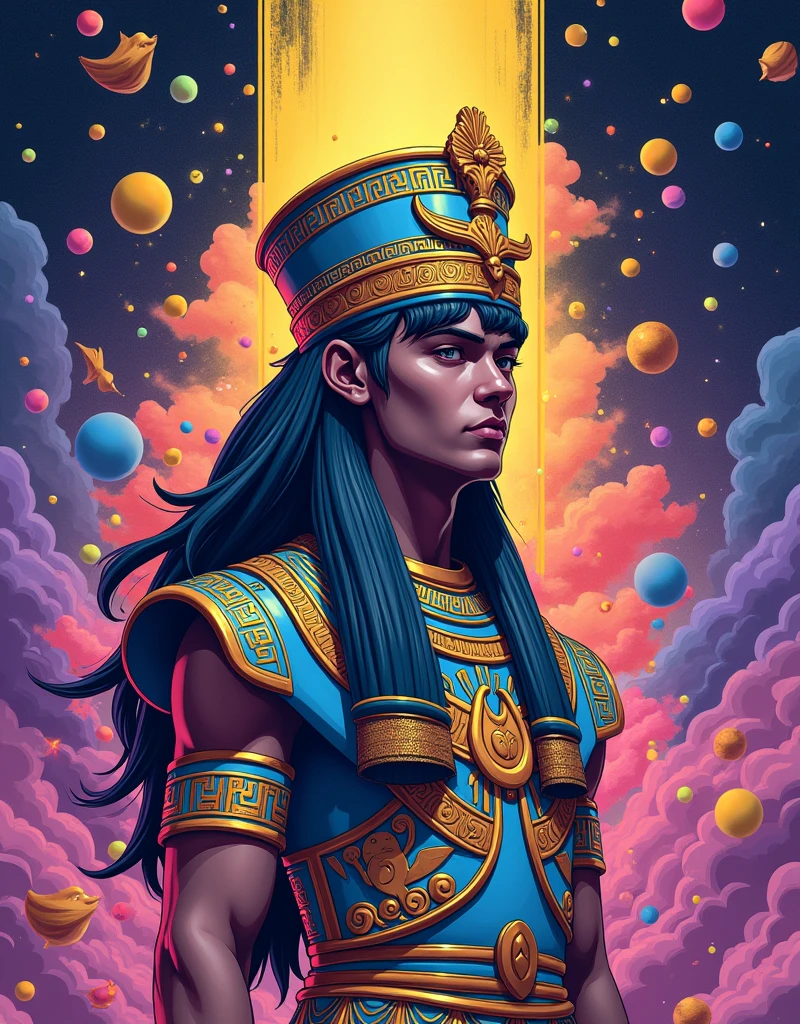 Ancient Egyptian Art of a Charismatic by Zhou Fang, anime line art, hatbox, verbalism, psychedelic art, surrealism, triadic colors