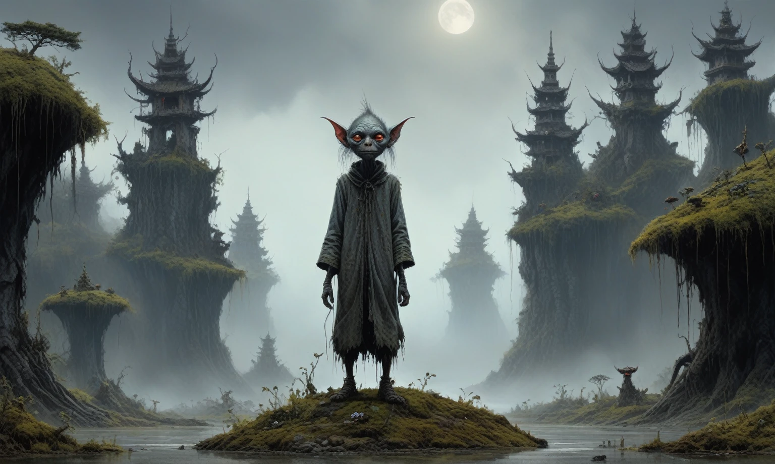 full-body-shot,Very tall , who can't fly,Cinematic, Technicolor,natural skin textures, hyper realisitc, hyper detailed,Extremely detailed,High contrast,Realistic,Chalsedoon goblin, back view,full body length,evil ghost,Hobgoblin,pretty face,intricate details,realistic humid skin,extremely intricate details,anatomically correct, eyes extremely detailed, high detailed eyes,High contrast,Ultra HD,Retina,HDR,photo,photorealism,Masterpiece, natural skin textures, hyper realism,hyper detailed,High contrast,(HDR:1.4),Realism,Ultra Detailed,irina yermolova, close full body shot,16K resolution,RAW, Nikon Z9,Paul Zizka,full body length,niobium goblin,native irish,pretty face,eyebrow up,full body shot,ominous landscape,niobium gray atmosphere,by art Simon Stalenhag,Nicola Samori,(((Wangechi Mutu))),prime colors,urban,extremely detailed,masterpiece,intricate details,faded,eyes extremely detailed, high detailed eyes,4k resolution,islands levitating above ground, Nikon Z9,scary village,stalker,Stone Forest in Yunnan Province of China
