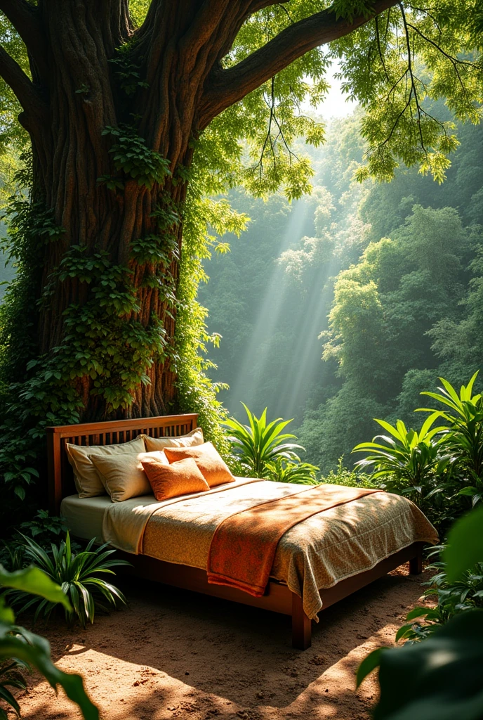 Create a bed for me, what is outside in Thailand Look in the nowhere in the forest from Thailand beautiful but