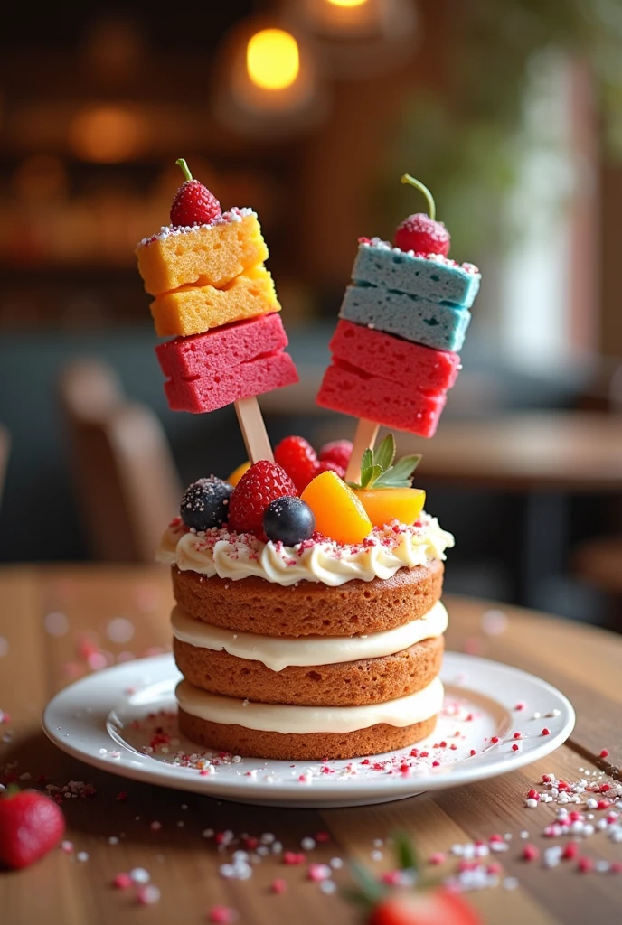 Cake and Skewer Logo for a restaurant business named Dulces Momentos
