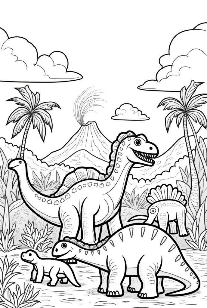 Black and white dinosaur coloring book