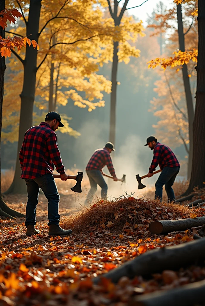 Workers are cutting firewood