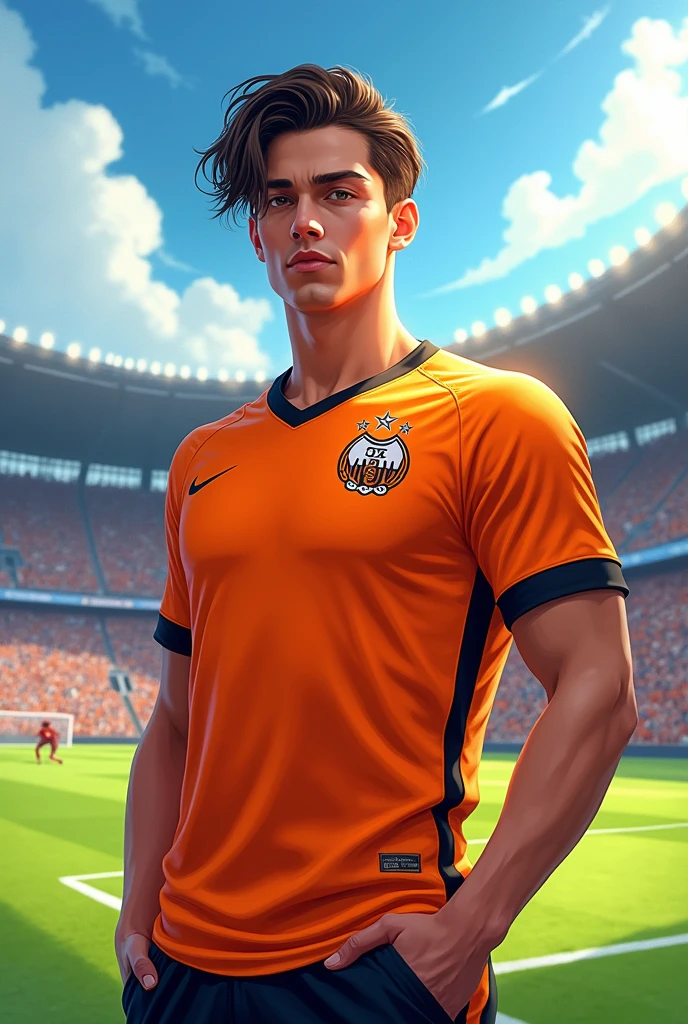 Orange jersey with noticeable black details