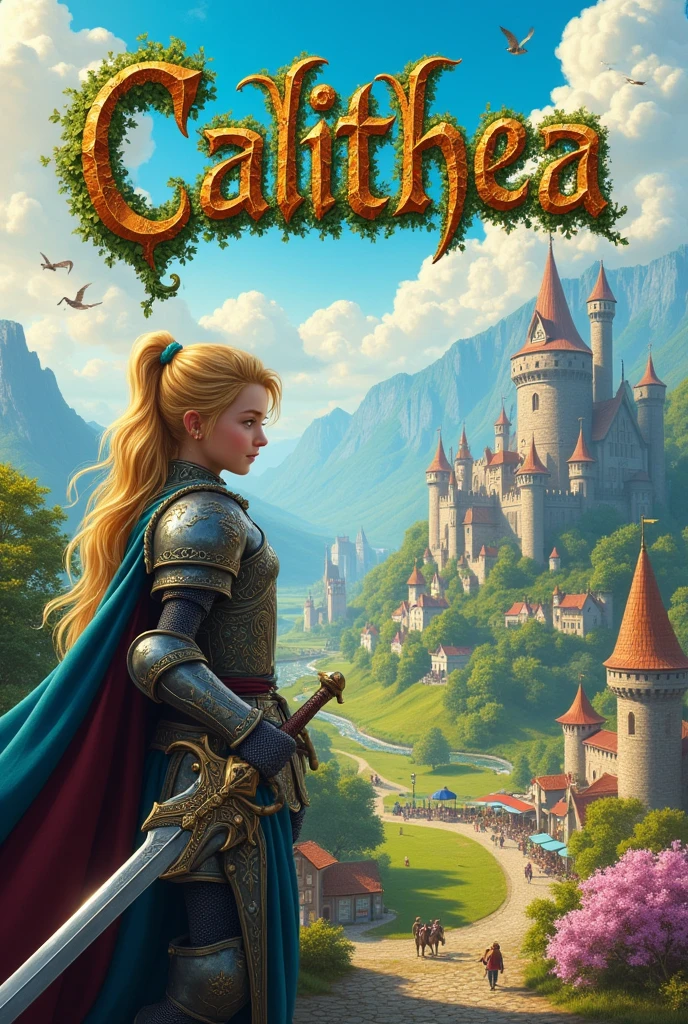 Medieval fantasy background a new story. With the text Calithea in large
